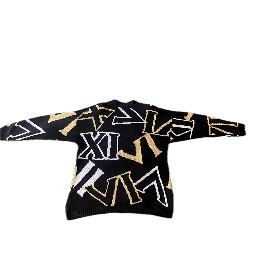 Chaus Sport Vintage 80s Roman Numeral Knit Sweater Black Gold White Oversized XL - Picture 4 of 7